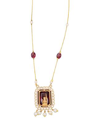 Temple style goddess pendant with red stone and pearls 2