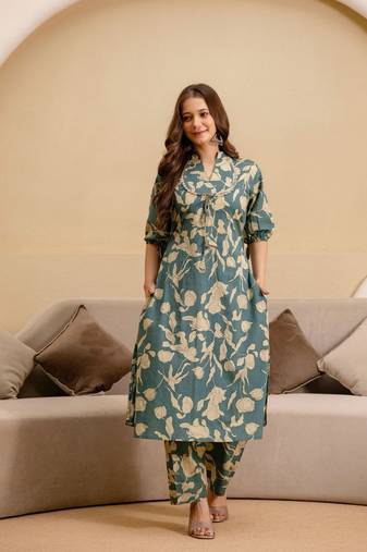 Women’s Jaipuri Print Cotton Co-Ord Set | Stylish Ethnic Co-Ord Set | Knee-Length Outfit