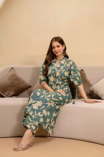 Women s Jaipuri Print Cotton Co-Ord Set | Ethnic Co-Ord Set | Knee-Length Outfit