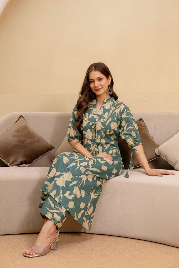 Women’s Jaipuri Print Cotton Co-Ord Set | Stylish Ethnic Co-Ord Set | Knee-Length Outfit