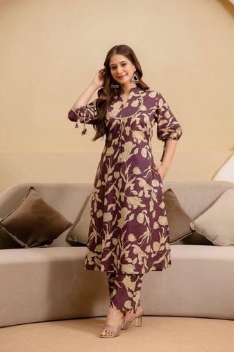 Wine Color Women’s Jaipuri Print Cotton Co-Ord Set 