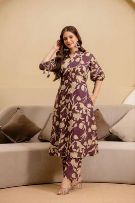 Wine Women s Jaipuri Print Cotton Co-Ord Set 1