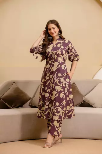 Wine Color Women’s Jaipuri Print Cotton Co-Ord Set 