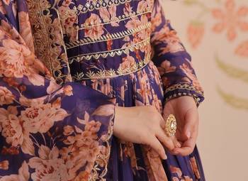 Russian Silk Multi-Sequins Embroidered Stitched Gown with Dupatta     Purple 3