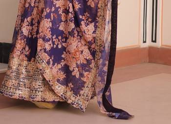Russian Silk Multi-Sequins Embroidered Stitched Gown with Dupatta     Purple 4
