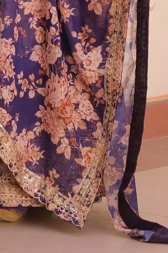 Russian Silk Multi-Sequins Embroidered Stitched Gown with Dupatta     Purple