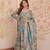 Russian Silk Embroidered Stitched Gown with Dupatta     Sky Blue