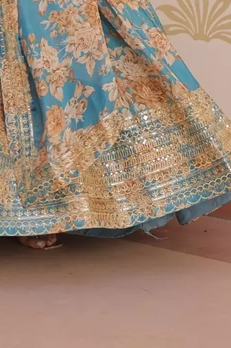 Russian Silk Embroidered Stitched Gown with Dupatta     Sky Blue