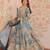 Russian Silk Embroidered Stitched Gown with Dupatta     Sky Blue