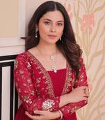 Faux Blooming Embroidered Stitched Gown with Dupatta     Pink | 56" Length