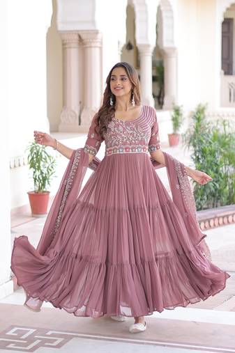 Luxury Sequins & Beads Embroidered Gown with Designer Dupatta | Readymade Gown Collection | Length 56" | XXS–XXL