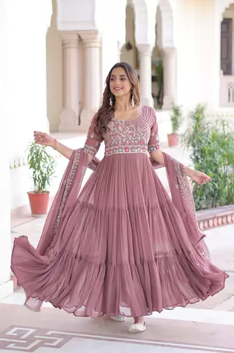 Luxury Sequins & Beads Embroidered Gown with Designer Dupatta | Readymade Gown Collection | Length 56" | XXS–XXL