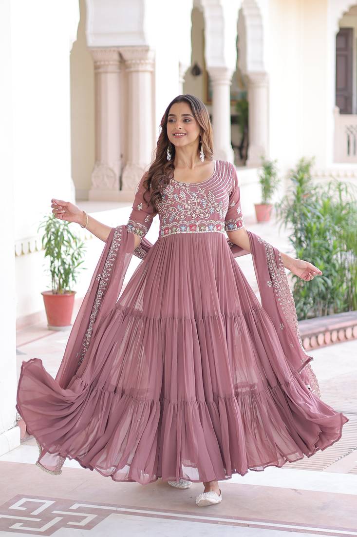 Luxury Sequins & Beads Embroidered Gown with Designer Dupatta | Readymade Gown Collection | Length 56" | XXS–XXL