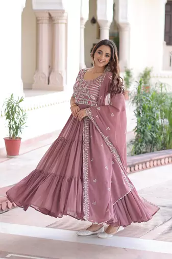 sequins & beads embroidered gown with dupatta