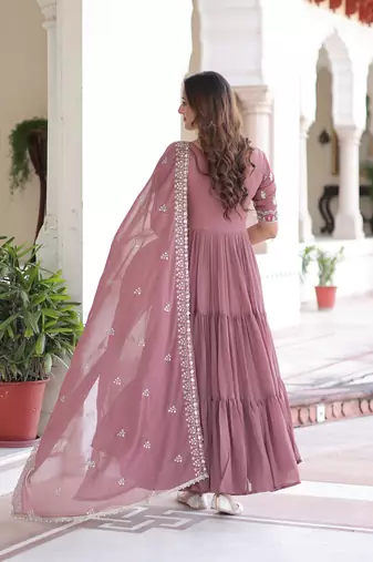 sequins & beads embroidered gown with dupatta