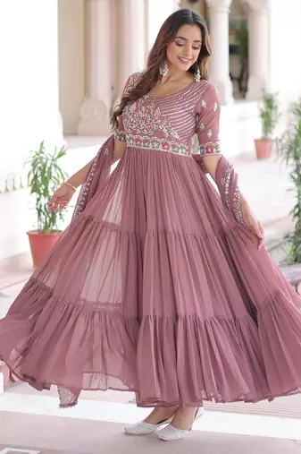 sequins & beads embroidered gown with dupatta