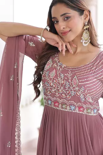 sequins & beads embroidered gown with dupatta