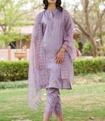 Silk blend lavender casual wear embroidery work kurta set