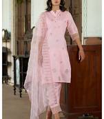 Silk blend pink casual wear embroidery work kurta set