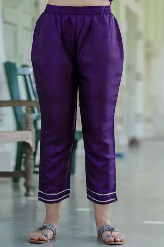 Silk blend violet casual wear embroidery work kurta set