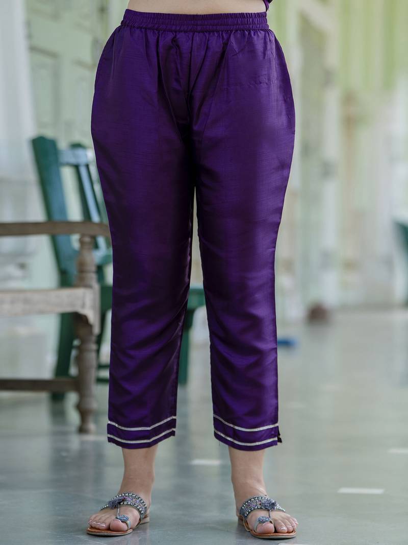 Silk blend violet casual wear embroidery work kurta set