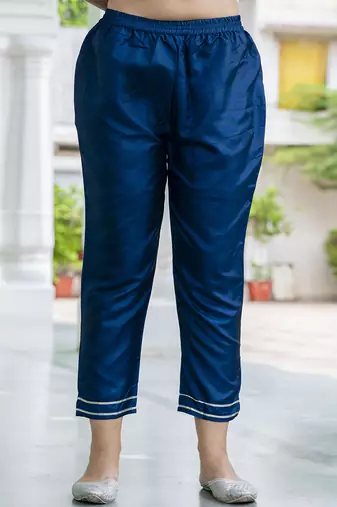 Silk blend navy blue casual wear embroidery work kurta set