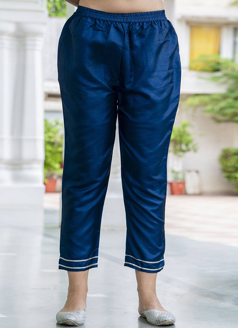 Silk blend navy blue casual wear embroidery work kurta set