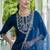 Silk blend navy blue casual wear embroidery work kurta set