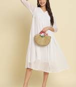 Chiffon white casual wear schiffli work readymade midi dress