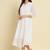 Chiffon white casual wear schiffli work readymade midi dress