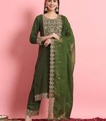 Silk blend mehendi casual wear embroidery work kurta set