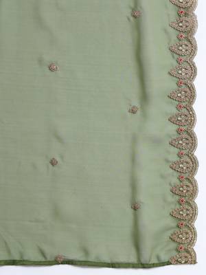 Silk blend mehendi casual wear embroidery work kurta set 3