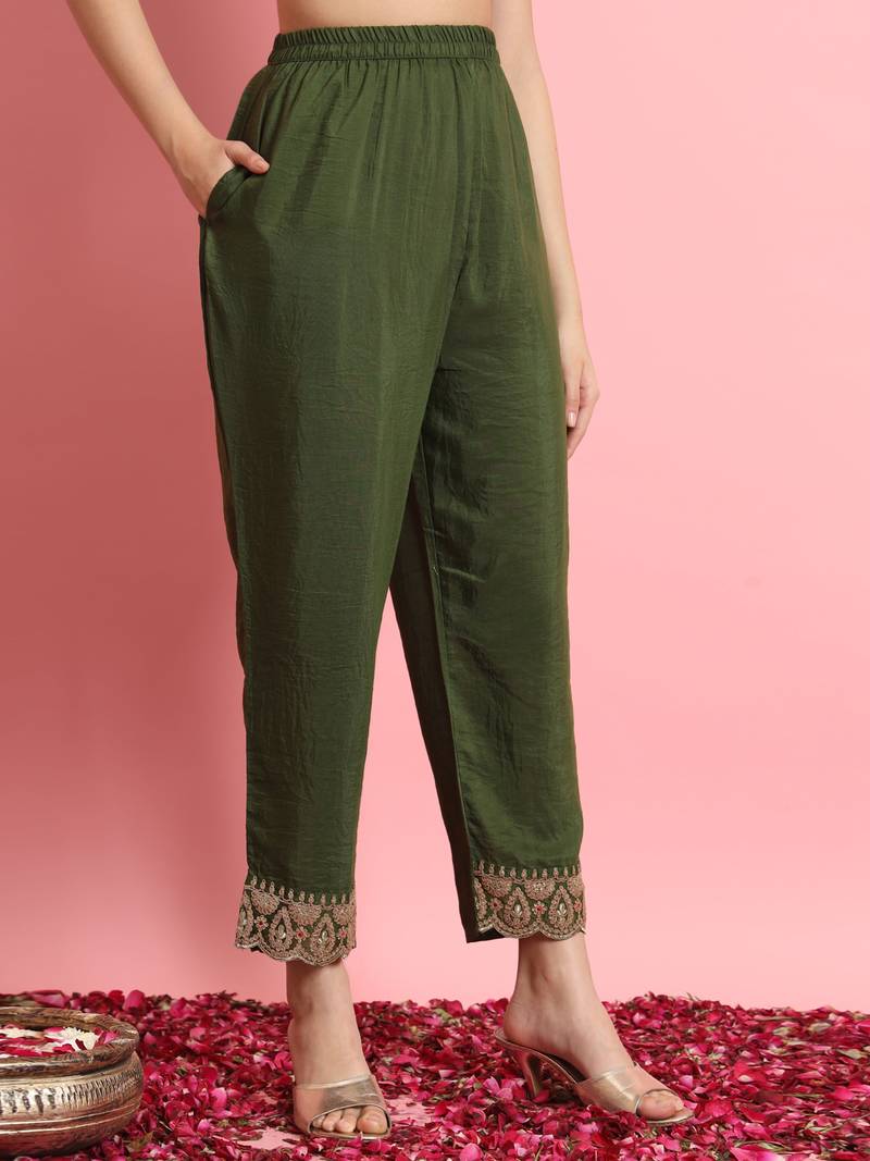 Silk blend mehendi casual wear embroidery work kurta set