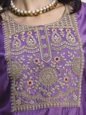 Silk blend purple casual wear embroidery work kurta set 3