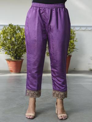 Silk blend purple casual wear embroidery work kurta set 4