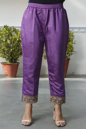 Silk blend purple casual wear embroidery work kurta set