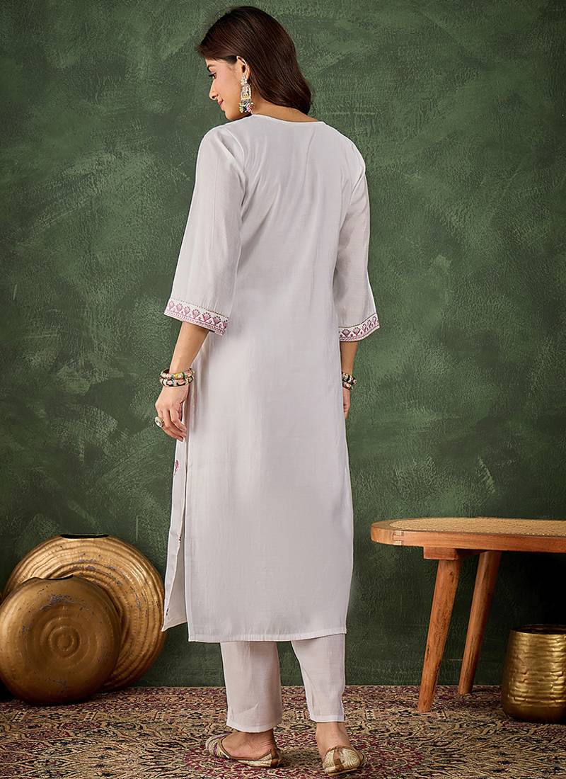 Roman silk blend lavender casual wear embroidery work readymade kurti with pant