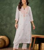 Roman silk blend peach casual wear embroidery work readymade kurti with pant