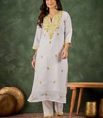 Roman silk blend yellow casual wear embroidery work readymade kurti with pant