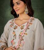 Viscose rayon white party wear embroidery work kurta set