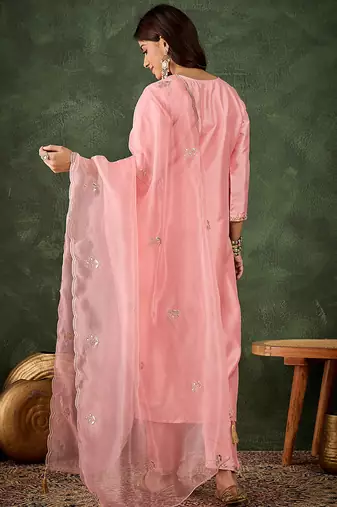 Silk blend baby pink casual wear embroidery work kurta set