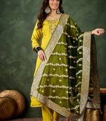 Viscose rayon parrot green casual wear embroidery work kurta set