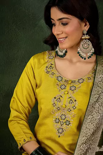 Viscose rayon parrot green casual wear embroidery work kurta set