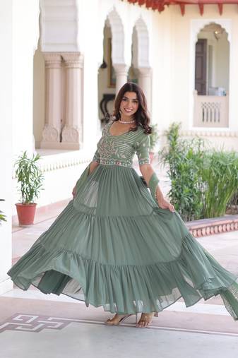 Premium Readymade Designer Gown with Dupatta | Heavy Sequins & Multithread Embroidery | Sizes XXS–XXL