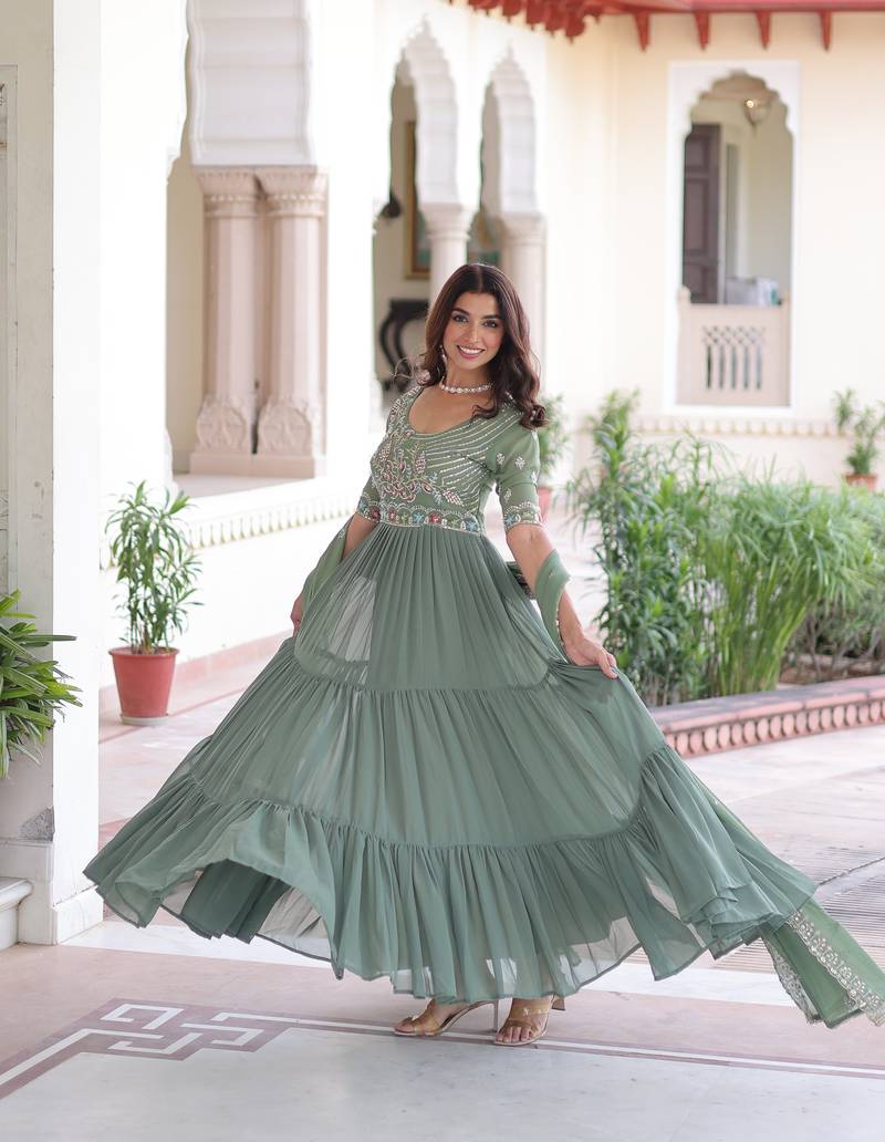 Premium Readymade Designer Gown with Dupatta | Heavy Sequins & Multithread Embroidery | Sizes XXS–XXL