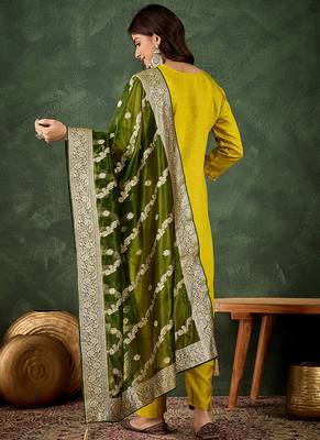 Viscose rayon parrot green casual wear embroidery work kurta set 4