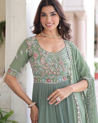 gown with dupatta | heavy sequins & multithread embroidery  2