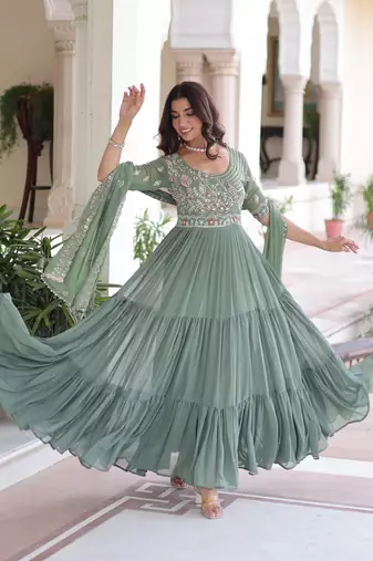 gown with dupatta | heavy sequins & multithread embroidery 