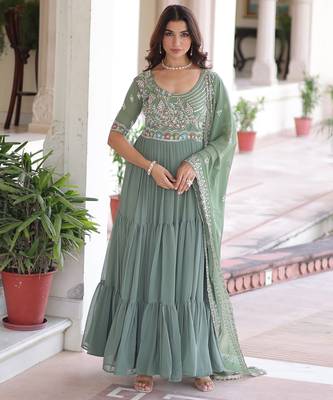 gown with dupatta | heavy sequins & multithread embroidery  4