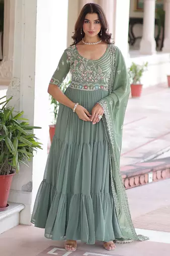 gown with dupatta | heavy sequins & multithread embroidery 